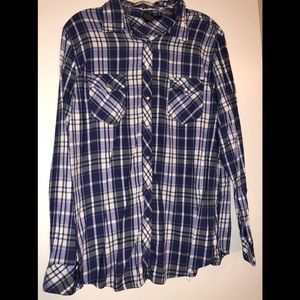 Purple plaid shirt with snap buttons